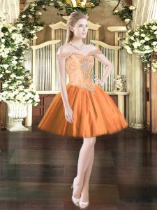 Orange Red Tulle Lace Up Dress for Prom Sleeveless Mini Length Beading