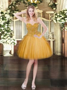 Sexy Gold Sleeveless Beading and Ruffles Mini Length Homecoming Dress