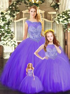 Purple Sleeveless Floor Length Beading Lace Up Quinceanera Gowns