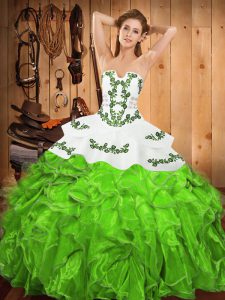 Sleeveless Embroidery and Ruffles Floor Length Quince Ball Gowns