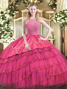 Suitable Sleeveless Zipper Floor Length Beading and Embroidery and Ruffled Layers Sweet 16 Dress