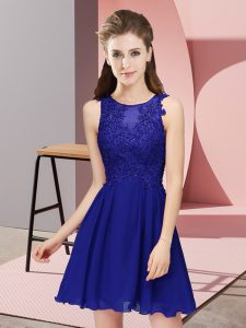 Sleeveless Mini Length Appliques Zipper Quinceanera Court of Honor Dress with Royal Blue