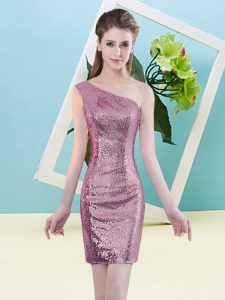 Mini Length Fuchsia Prom Dresses Sequined Sleeveless Sequins