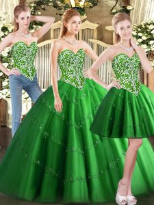 Floor Length Green Quinceanera Gown Sweetheart Sleeveless Lace Up