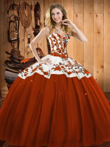 Inexpensive Floor Length Ball Gowns Sleeveless Rust Red Quinceanera Gown Lace Up