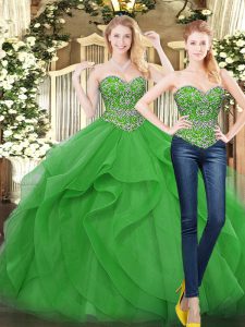 Green Sleeveless Tulle Lace Up Vestidos de Quinceanera for Military Ball and Sweet 16 and Quinceanera
