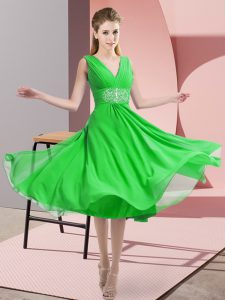 New Arrival Chiffon V-neck Sleeveless Side Zipper Beading Dama Dress in Green