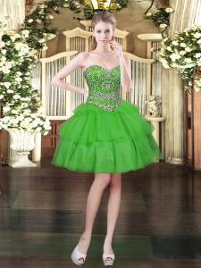 Extravagant Ball Gowns Homecoming Dress Green Sweetheart Organza Sleeveless Mini Length Lace Up
