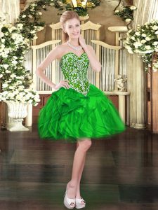 Unique Green Ball Gowns Beading and Ruffles Lace Up Organza Sleeveless Mini Length
