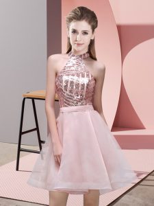 Mini Length A-line Sleeveless Pink Vestidos de Damas Backless