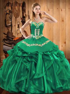 Modest Ball Gowns 15 Quinceanera Dress Green Sweetheart Organza Sleeveless Floor Length Lace Up