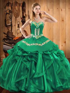 Modest Ball Gowns 15 Quinceanera Dress Green Sweetheart Organza Sleeveless Floor Length Lace Up