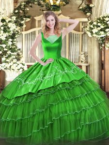 Super Sleeveless Organza Floor Length Side Zipper Quinceanera Dresses in with Beading and Embroidery