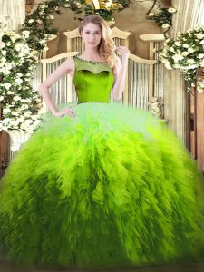 Scoop Sleeveless Tulle Sweet 16 Dresses Beading and Ruffles Zipper