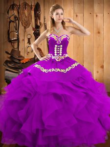 Embroidery and Ruffles 15 Quinceanera Dress Eggplant Purple Lace Up Sleeveless Floor Length