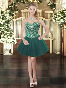 Lovely Dark Green Lace Up Sweetheart Beading Prom Party Dress Tulle Sleeveless