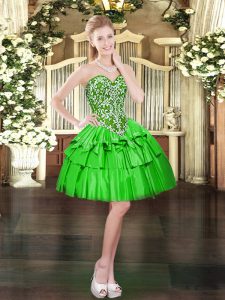 Adorable Sweetheart Sleeveless Organza Homecoming Dress Beading and Ruffled Layers Lace Up
