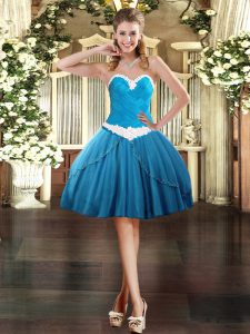Decent Mini Length Baby Blue Prom Dress Tulle Sleeveless Appliques