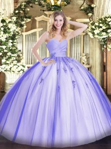 Lavender Lace Up Quinceanera Gowns Beading and Appliques Sleeveless Floor Length
