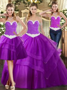 Cute Purple Sweetheart Neckline Appliques 15 Quinceanera Dress Sleeveless Lace Up
