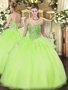 Captivating Yellow Green Sleeveless Beading and Ruffles Floor Length 15th Birthday Dress