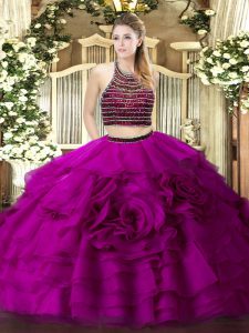 Elegant Fuchsia Sleeveless Tulle Zipper Quince Ball Gowns for Military Ball and Sweet 16 and Quinceanera