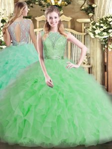 Popular Apple Green Sleeveless Tulle Backless 15th Birthday Dress for Military Ball and Sweet 16 and Quinceanera