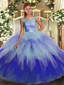 Glittering Floor Length Ball Gowns Sleeveless Multi-color Quince Ball Gowns Backless