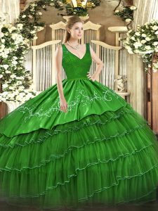 Edgy V-neck Zipper Beading and Embroidery and Ruffled Layers Ball Gown Prom Dress Sleeveless