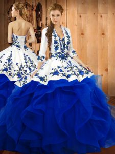 Charming Sleeveless Lace Up Floor Length Embroidery and Ruffles Sweet 16 Dress