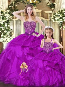 Edgy Sleeveless Beading and Ruffles Lace Up Quinceanera Dresses