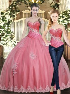 Sweetheart Sleeveless Lace Up Sweet 16 Quinceanera Dress Rose Pink Tulle
