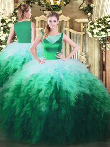 Multi-color Ball Gowns Beading and Ruffles Quinceanera Dresses Side Zipper Tulle Sleeveless Floor Length