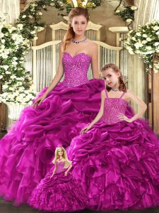 Fine Sleeveless Beading and Ruffles Lace Up Quinceanera Gowns