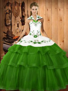 Ball Gowns Embroidery and Ruffled Layers Vestidos de Quinceanera Lace Up Organza Sleeveless