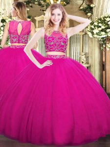 Stunning Tulle Sleeveless Floor Length Sweet 16 Dress and Beading