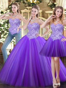 Customized Eggplant Purple Sleeveless Tulle Lace Up 15th Birthday Dress for Military Ball and Sweet 16 and Quinceanera