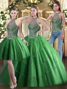Extravagant Green Sleeveless Beading Floor Length Ball Gown Prom Dress