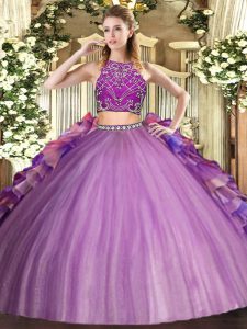 Sleeveless Zipper Floor Length Beading and Ruffles Quince Ball Gowns