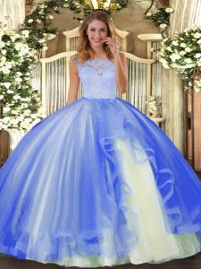 Tulle Sleeveless Floor Length Sweet 16 Dresses and Lace and Ruffles