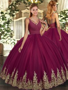 Excellent Tulle Sleeveless Floor Length Quinceanera Dresses and Appliques