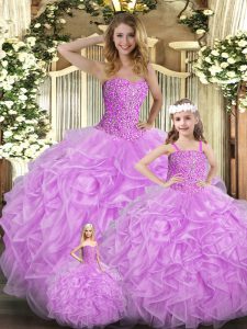 Ball Gowns Quince Ball Gowns Lilac Sweetheart Organza Sleeveless Floor Length Lace Up