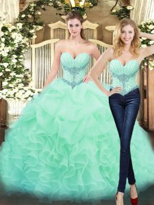 Two Pieces Sweet 16 Dress Apple Green Sweetheart Organza Sleeveless Floor Length Lace Up