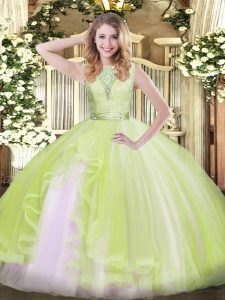 Floor Length Ball Gowns Sleeveless Yellow Green Sweet 16 Dresses Backless