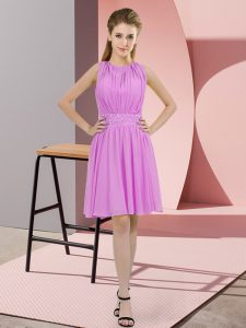 Lilac Sleeveless Chiffon Zipper Dama Dress for Prom and Party and Wedding Party