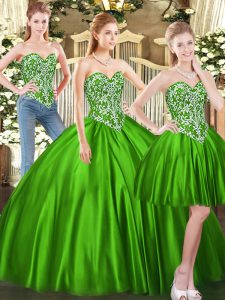 Green Quince Ball Gowns Military Ball and Sweet 16 and Quinceanera with Beading Sweetheart Sleeveless Lace Up