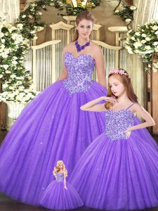 Sweetheart Sleeveless Tulle Quinceanera Dresses Beading Lace Up
