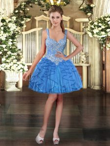 Low Price Baby Blue Dress for Prom Prom and Party with Beading and Ruffles Straps Sleeveless Lace Up