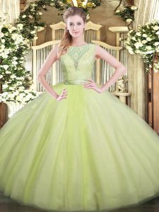 Yellow Green Sleeveless Lace Floor Length Quinceanera Gowns
