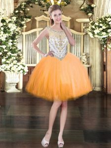 Orange Zipper Prom Party Dress Beading Sleeveless Mini Length
